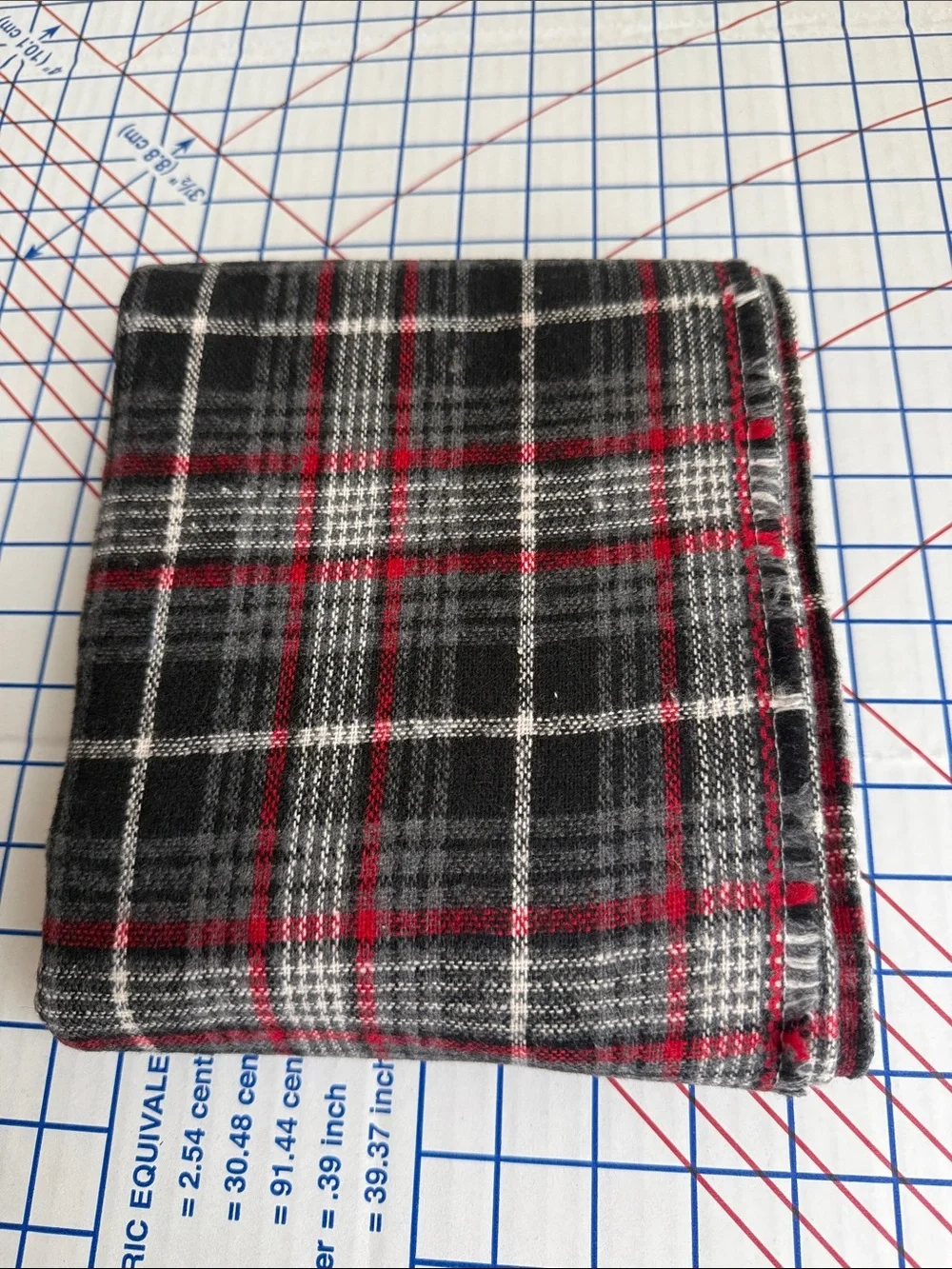 Vintage Wool or Blend Plaid Fabric 1 1/3 Yds x 60 Charcoal Red Ivory Soft